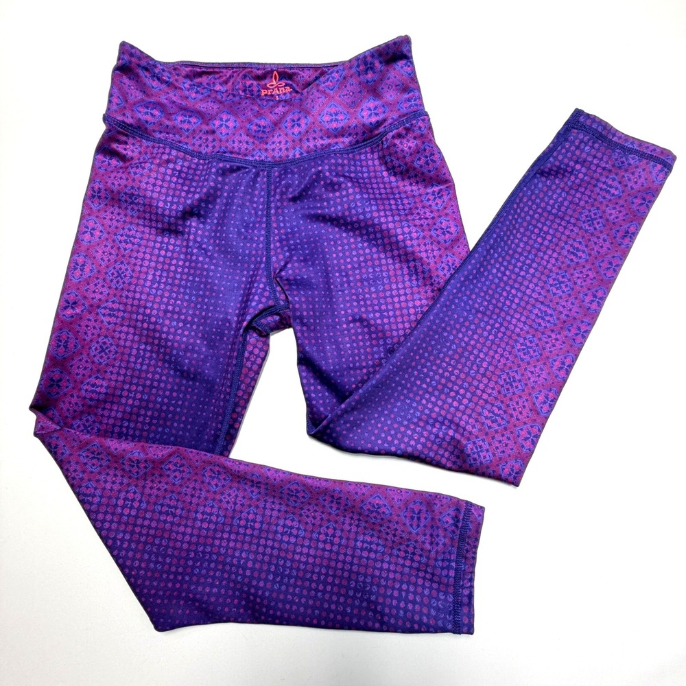 prAna Purple Pink Geometric Print Leggings Women S Yoga Activewear USA Made